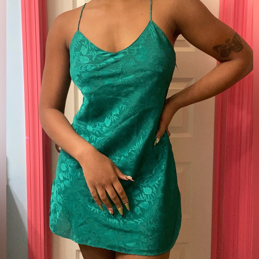 Teal Green Floral Mini Slip Dress 🪡🧵